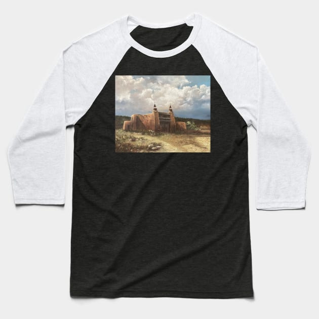 Spanish Mission Oil on Canvas Baseball T-Shirt by Gallery Digitals